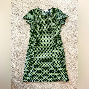 Jude Connally Blue and Green Geometric Pattern Mini Dress